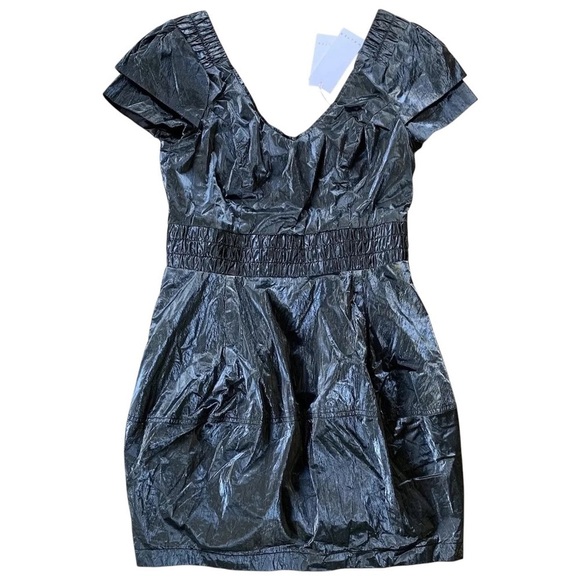 Walter Metallic Wet Look Ruched Open Back Cocktail Dress Gray Size 10 - Picture 1 of 7